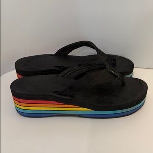 Rainbow Sandals Black Flip Flop with Multicolor Heel and Logo